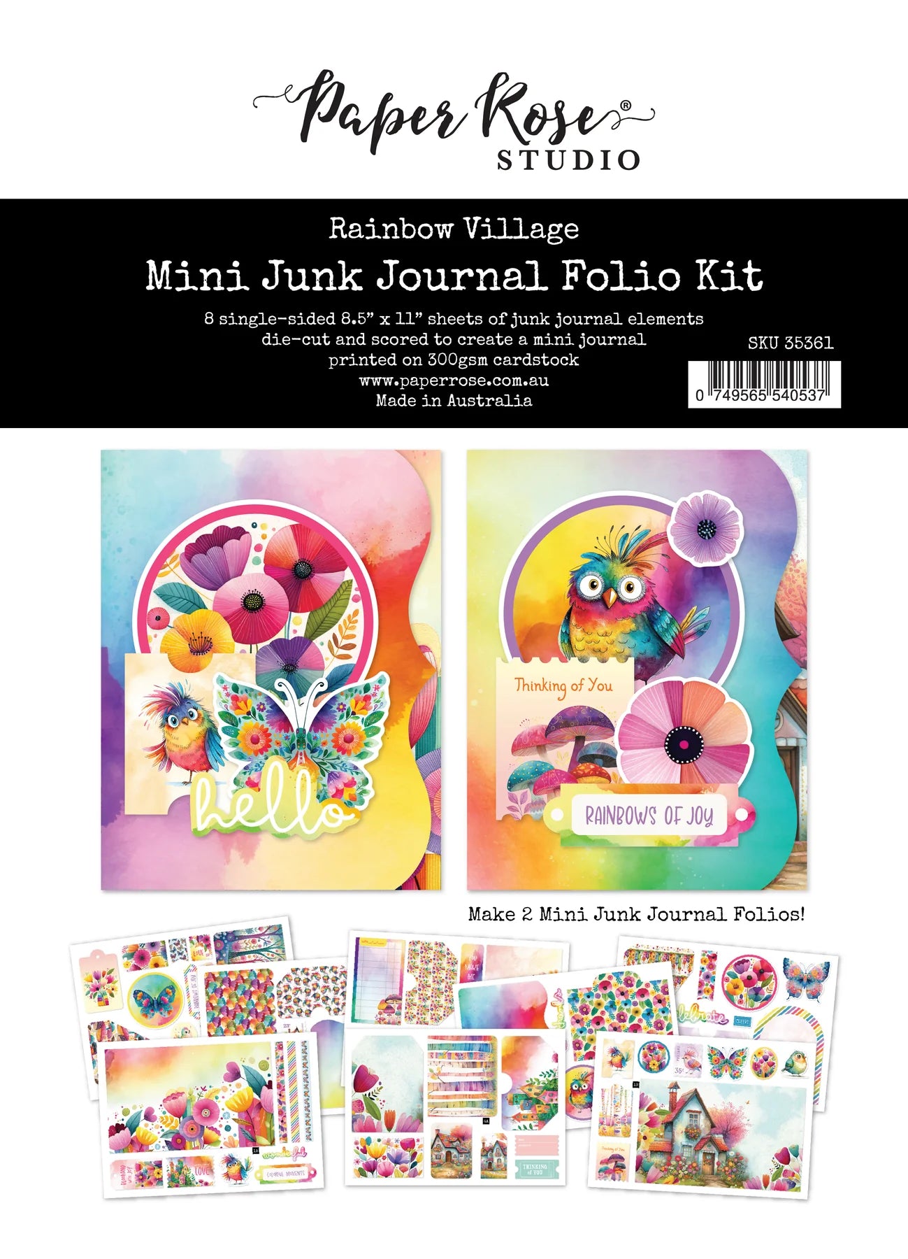 Paper Rose - Rainbow Village 8.5" x 11" Mini Junk Journal Folio Kit 