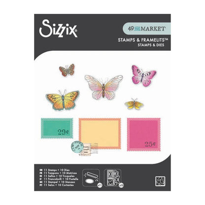 Sizzix 49 and Market – Clear Stamps & Framelits Dies Set – Postage Wings