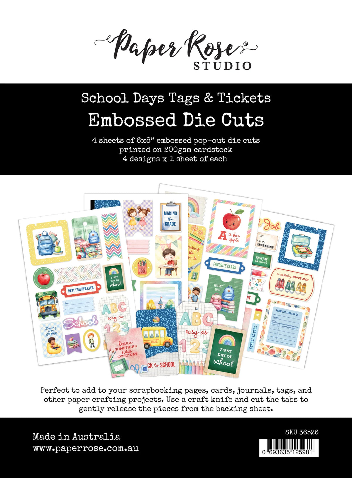 School Days 6 x 8" Tags & Tickets Embossed Die Cuts
