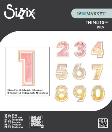 Sizzix Thinlits Die Set - This Or That 2 Inch Numbers by 49 and Market