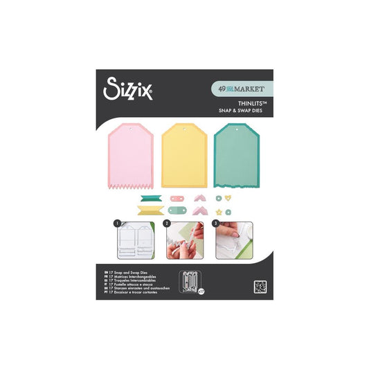 Sizzix Thinlits Set 17/Pkg, Snap and Swap by 49 and Market - Large Tags